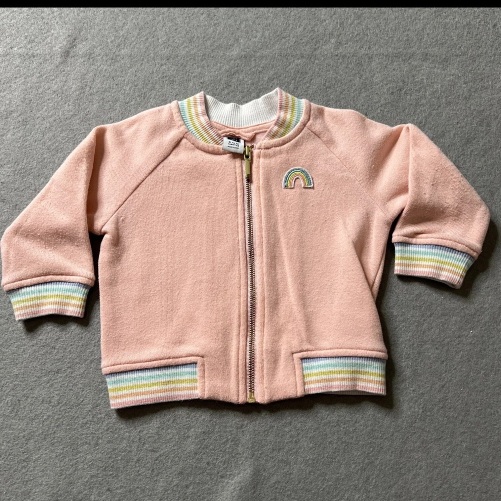 Janie and Jack Jacket Girls 6-12 Months Pastel Pink Rainbow Bomber Style Zip